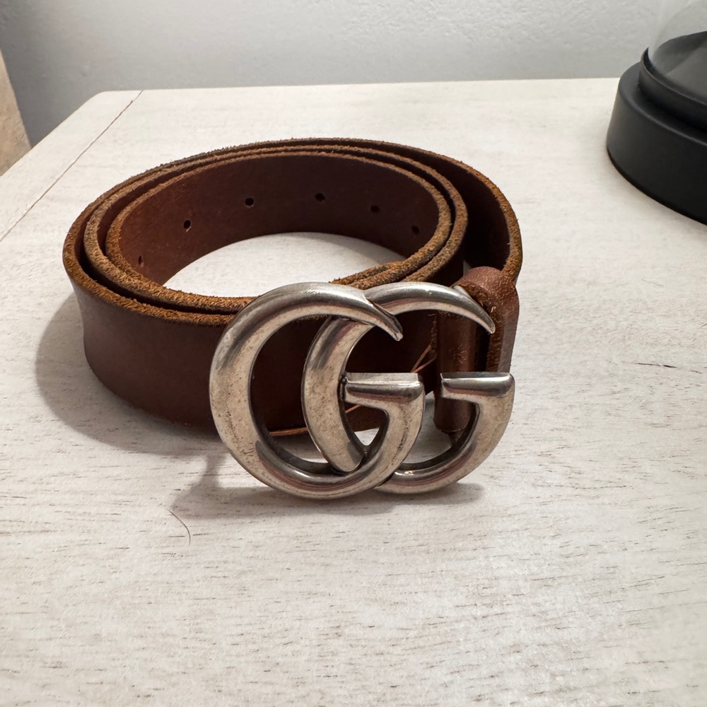 Brown Leather Belt with Silver Buckle